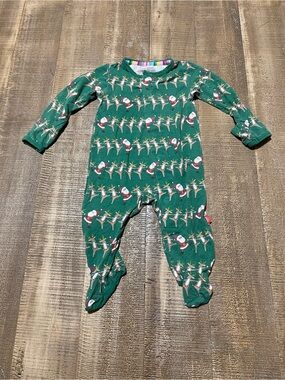 Magnetic me Green Holiday Reindeer Footed One-Piece for Kids